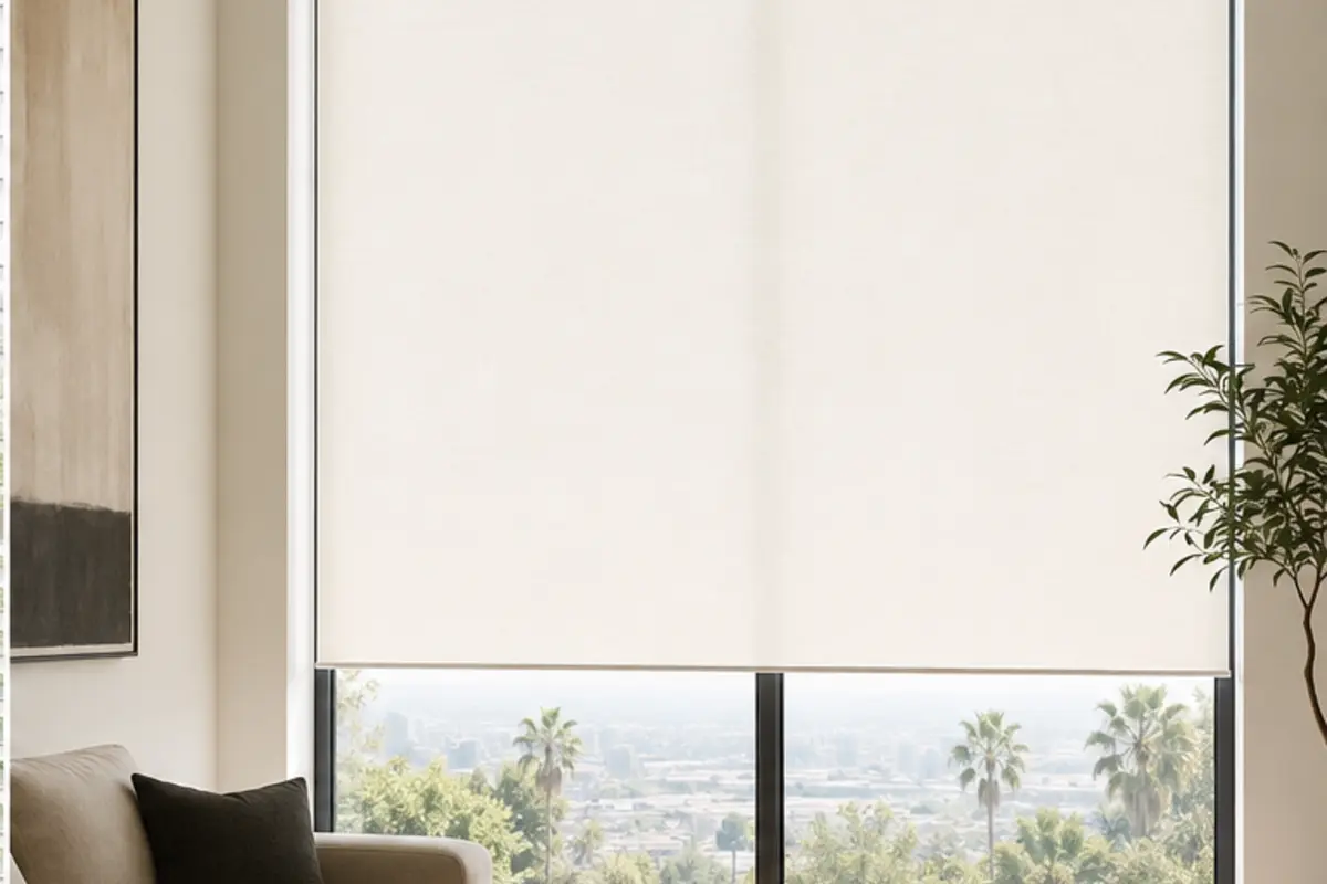 Modern warm-white roller shade with a concealed cassette